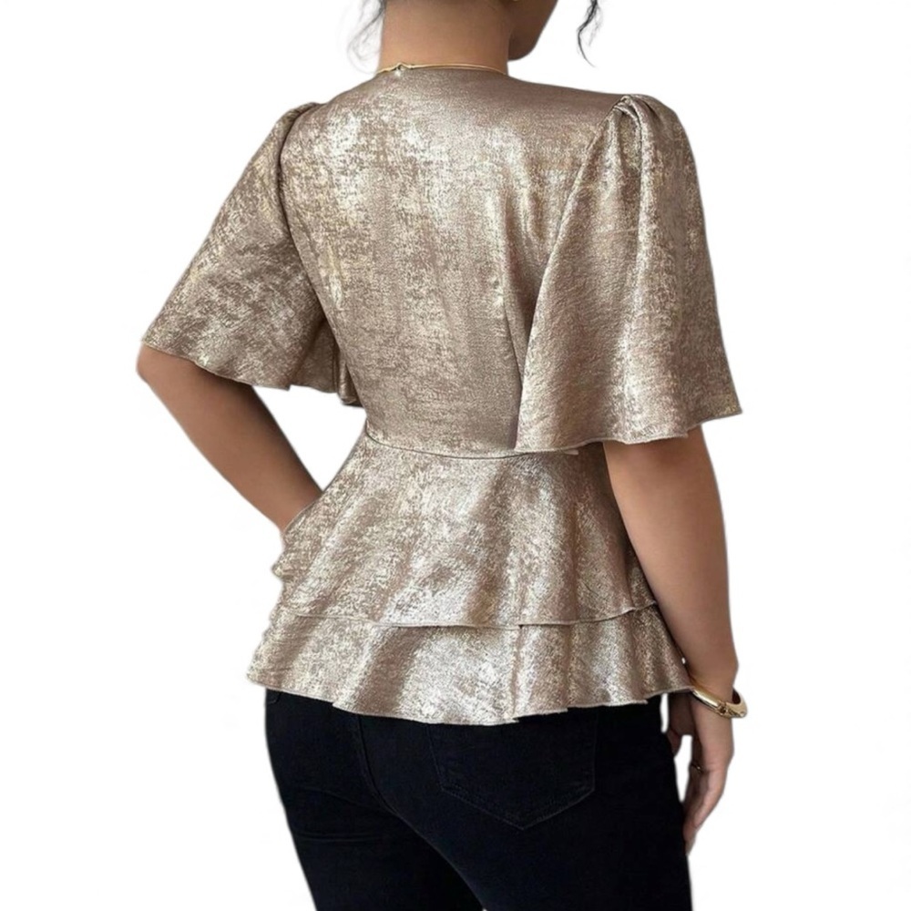 SHEIN Metallic Gold Ruffle Blouse.Sz/2XL - Picture 2 of 8